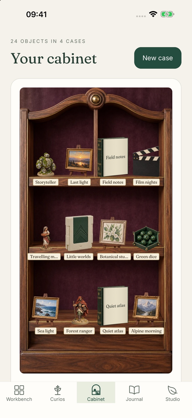 Your collections in the Curio Studio cabinet on iPhone